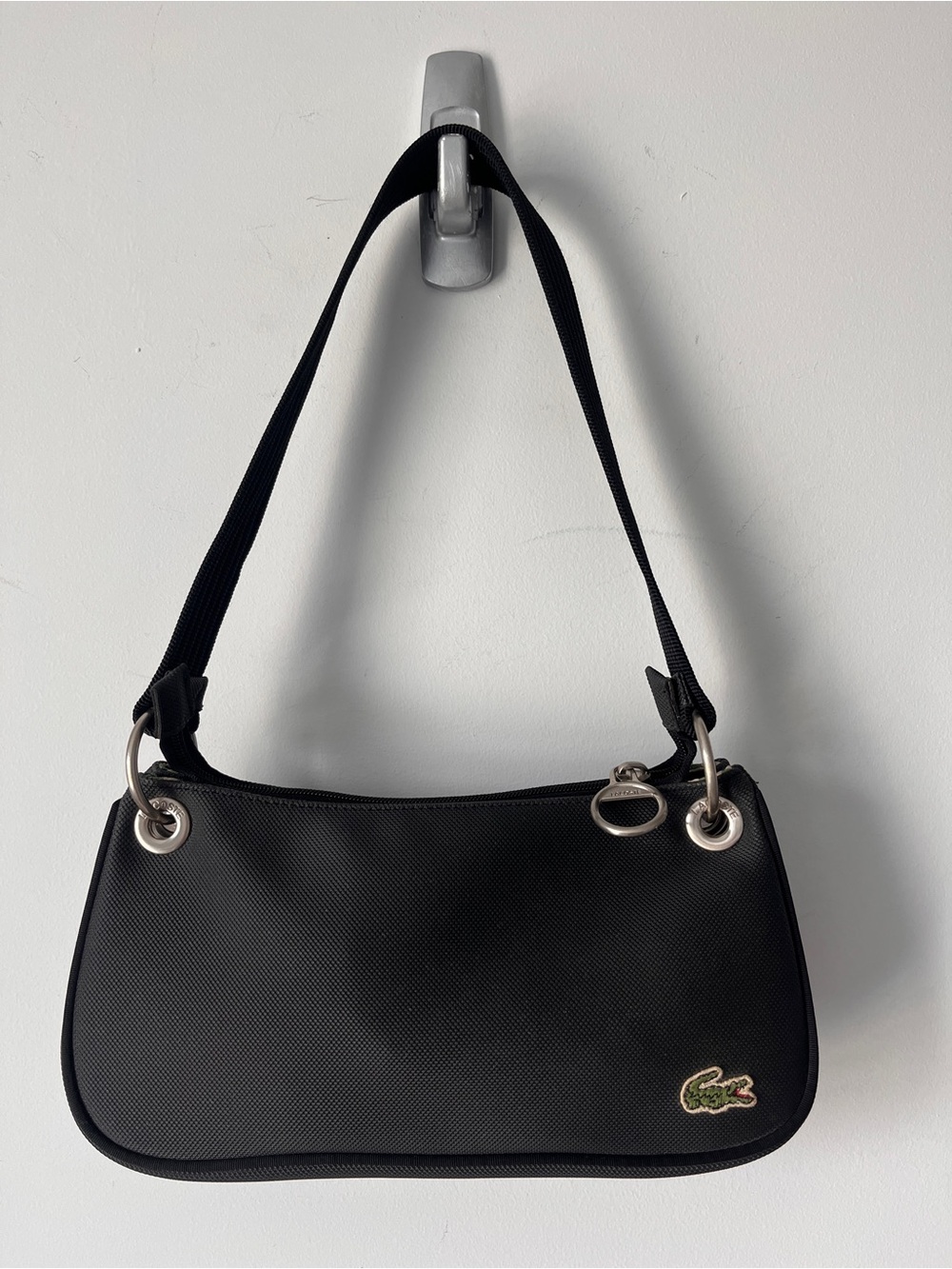Lacoste Black Baguette Shoulder Bag | Y2K Minimalist Nylon Purse